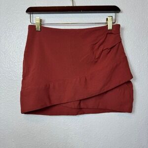 Free People Rust Mini Skirt  Women's 4 Rayon Stretch Bohemian Grunge Faux Wrap